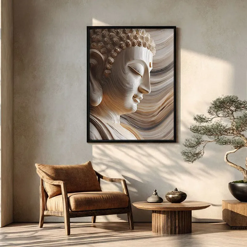 Ivory Buddha Serenity Archival Paper Wall Painting With Black Frame media 1
