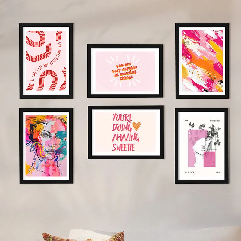 Funky Pink Pops Wall Art - Set Of Six media 1