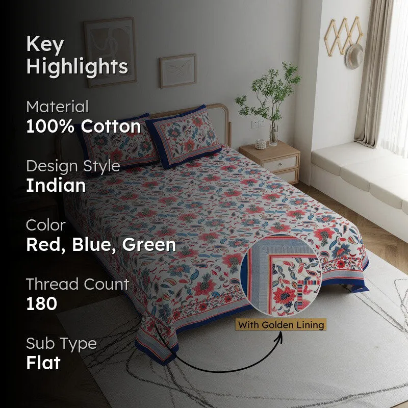 Soft Petal Cotton Bedsheet (Red,Blue) - 180 GSM media 2
