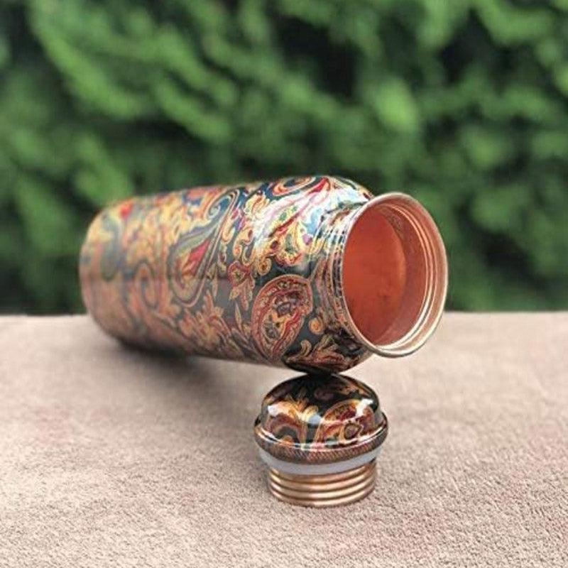 Maaya Ethnic Copper Water Bottle With Glasses (1000 mL/150 mL) - Three Piece Set image 3