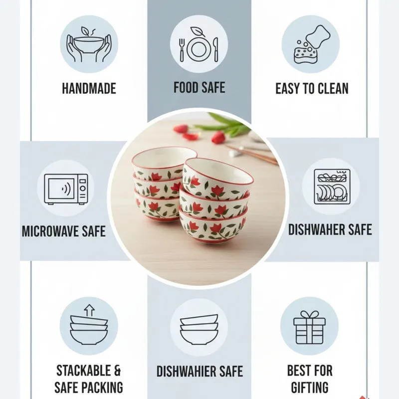Urban Ceramic Snack Bowls (Red,White, 180 mL Each) - Set Of Four media 4