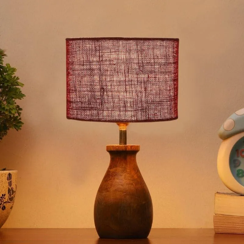 Sheldo Mista Fabric Table Lamp - Maroon,Brown media 1