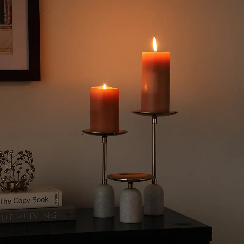 Obra Pillar Candle Holder (Gold & Beige) - Set Of Three media 5