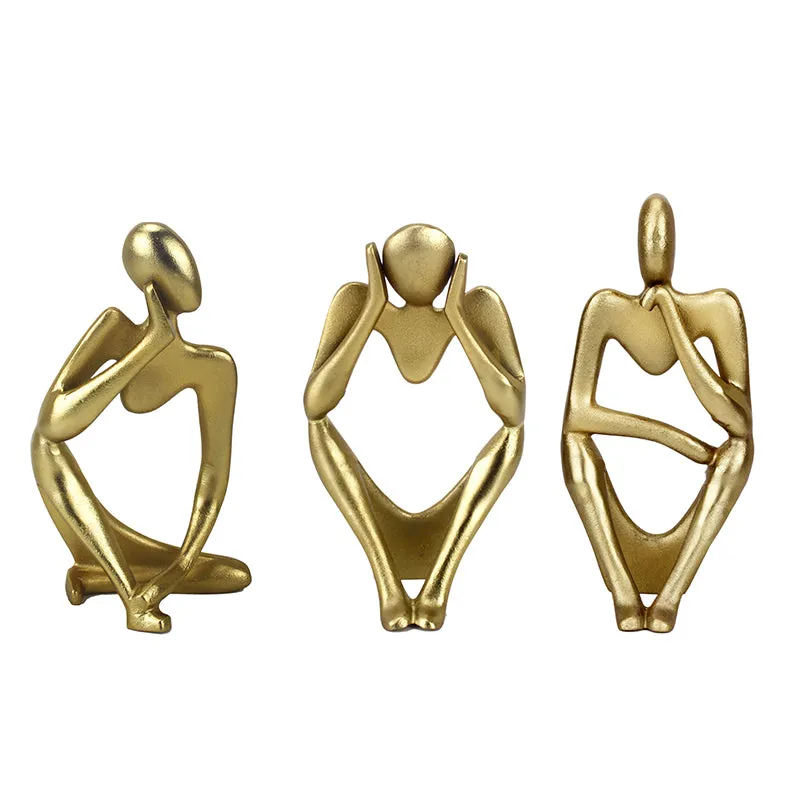 Human Ponder Showpiece (Gold) - Set Of Three media 3