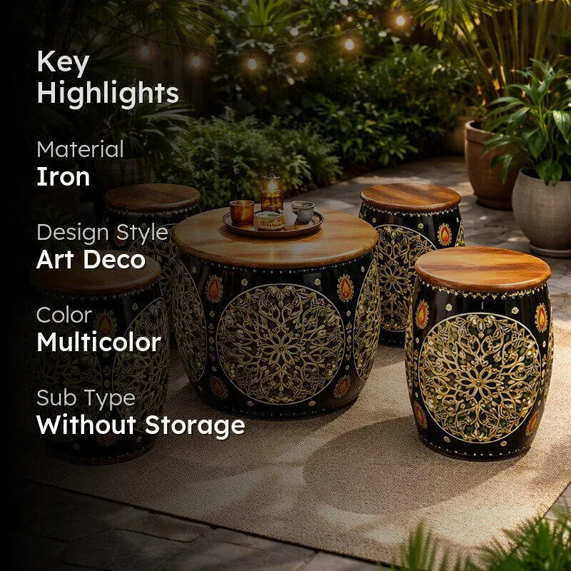 Metal Drum Accent Iron Stool Benches & Stools - Set of Five media 2