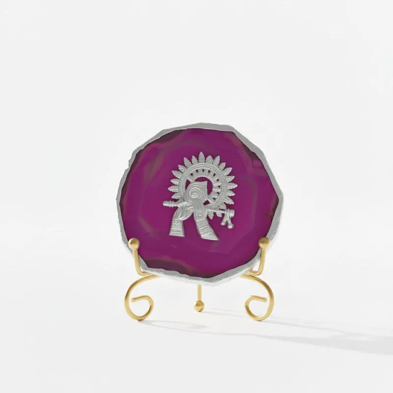 Divine Murli Aura Agate Showpiece With Stand - Magenta media 3
