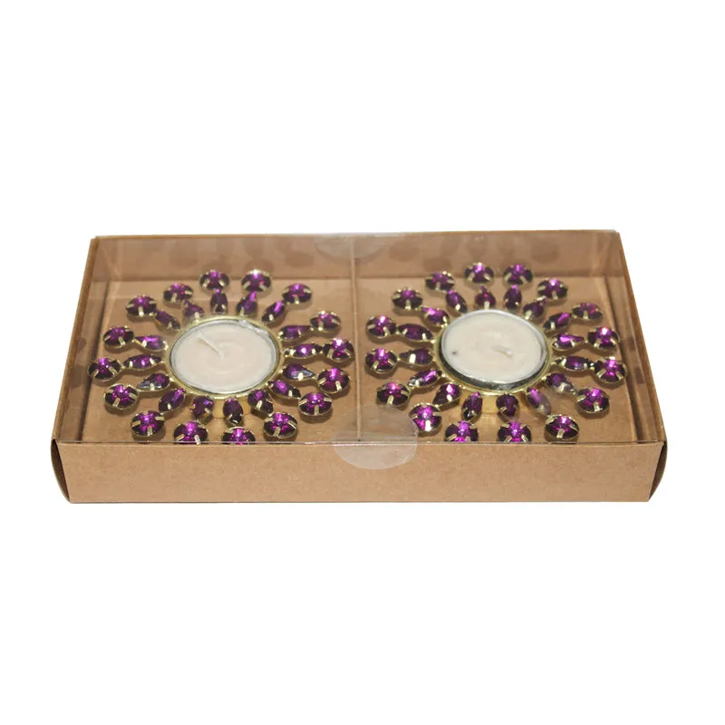 Surya Ornate Tea Light Holder (Purple) - Set Of Two media 4