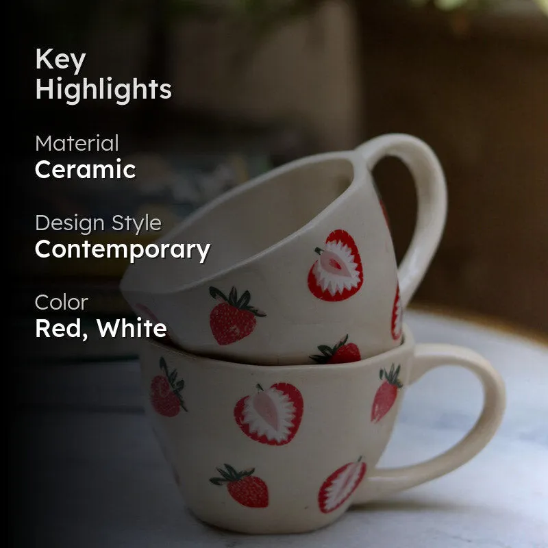 Strawberry Ceramic Tea Cup (200 mL Each) - Set of Two media 2