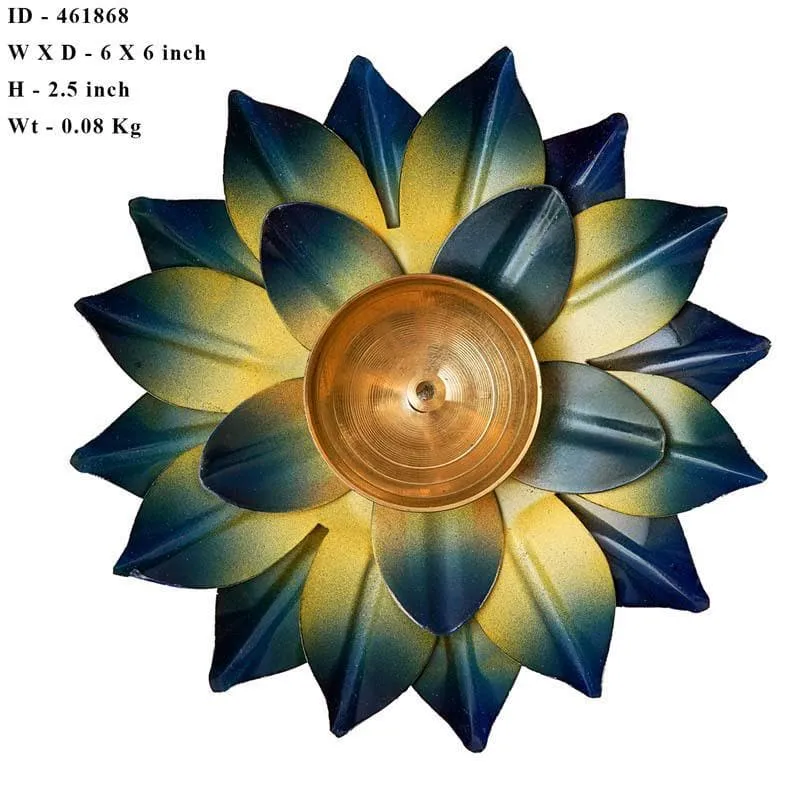 Sacred Bloom Diya- Yellow/Blue media 6