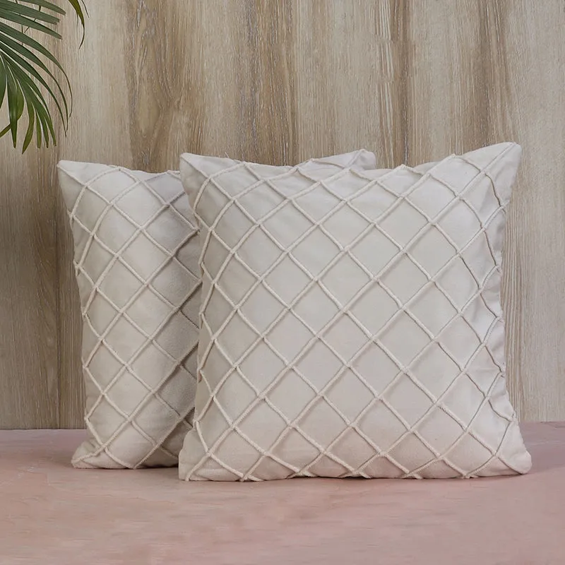 Swayam Lohita Pintex Velvet Cushion Cover (Beige) - Set of Two media 2