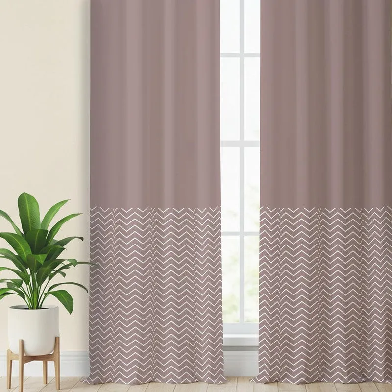 Urban Space Patterned Brown Cotton Curtains - Set Of Two media 1