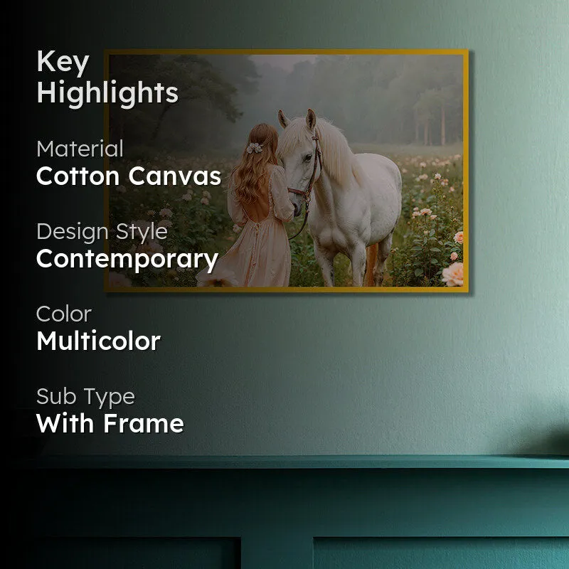 Girl & Horse Cotton Canvas Wall Art with Gold Frame media 2