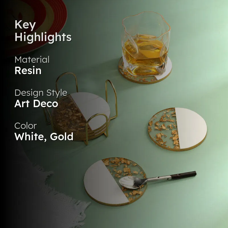 Gold Flake Round Coaster With Stand - Seven Piece Set media 2