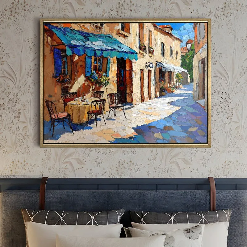 Sunlit Cafe Lane Canvas Wall Painting With Frame media 5