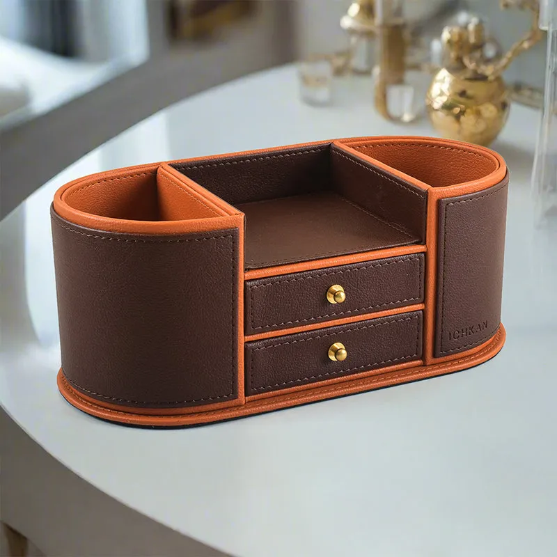 Tisca Curve Faux Leather Desk Organizer - Brown media 1