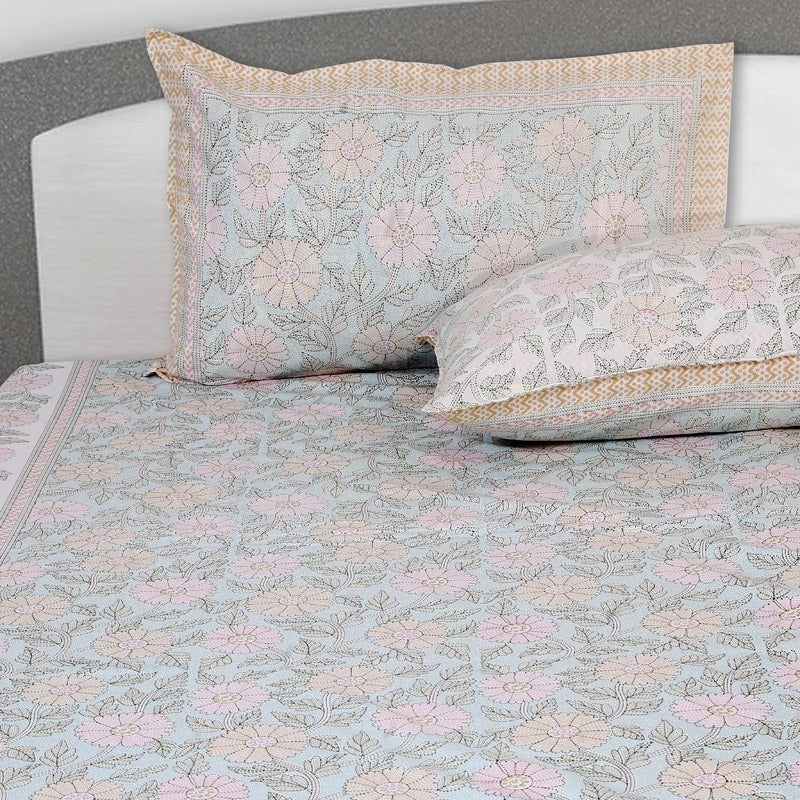 Niagra Floral Cotton Bedsheet (Peach) - 144 TC media 4