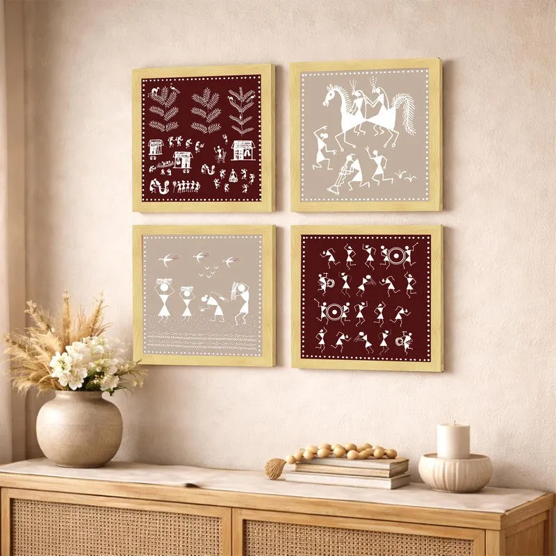 Tribal Warli Story Paper Wall Art - Set Of Four media 4