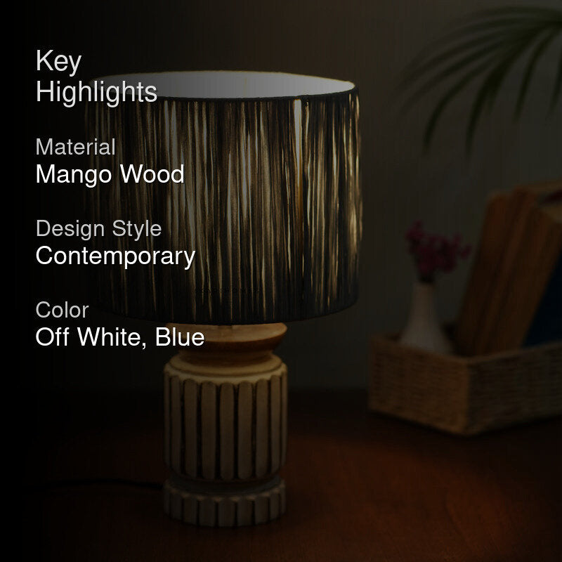 Lucen Boho Mango Wood Table Lamp - OffWhite,Blue media 2