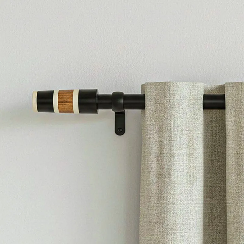 Arbora Extendable 1" Single Curtain Rod With Round Finial&Brackets media 1
