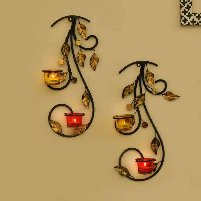 Leafy Vine Luminaire Candle Holder - Red & Yellow media 1