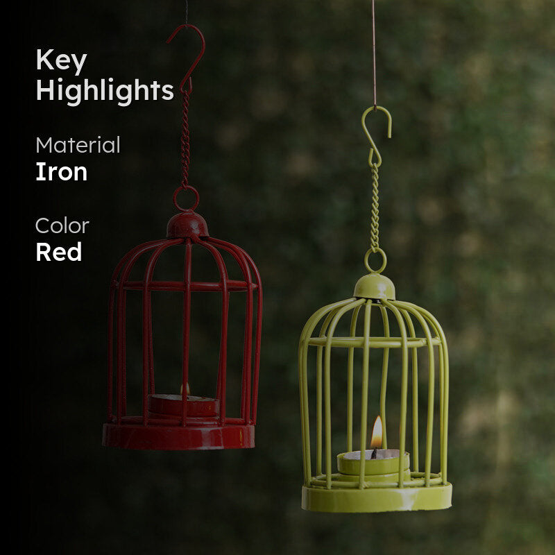 Cage Shape Tea Light Candle Holder - Red & Yellow media 2