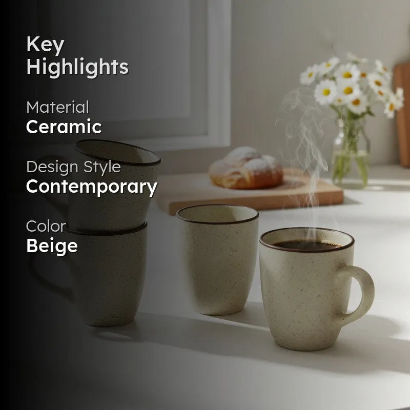 Ceramic Ceramic Coffee Mug (300 mL Each,Beige) - Set Of Four media 2