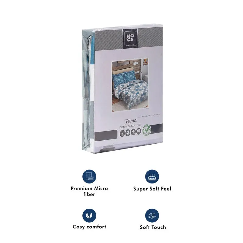 Monte Carlo Multi Blocks Cotton Bedsheet (White,Blue) - 104 TC media 11
