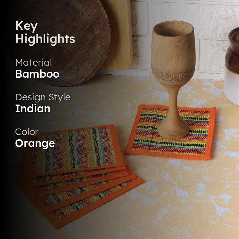 Chequered Zen Bamboo Coaster (Orange) - Set Of Four media 2