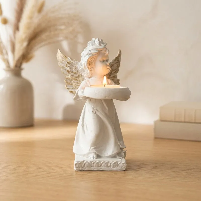 Angel Figurine Gold Wings Resin Tea Light Candle Holder media 6
