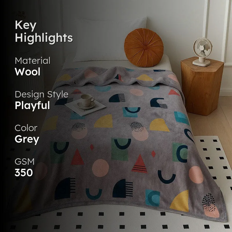 Pastelix Geometric Woolen Blanket (Grey) - 350 GSM media 2