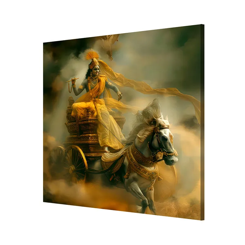 Krishna Chariot Poly Canvas Wall Painting media 5