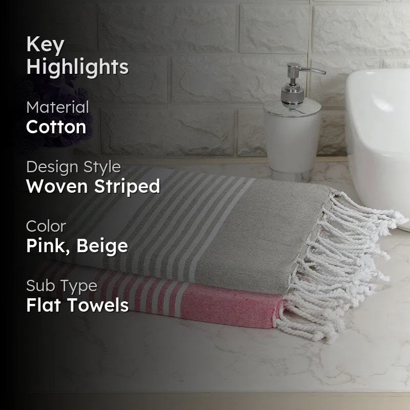 Loomera Striped Cotton Bath Towels (Pink & Beige) - Set Of Two media 2