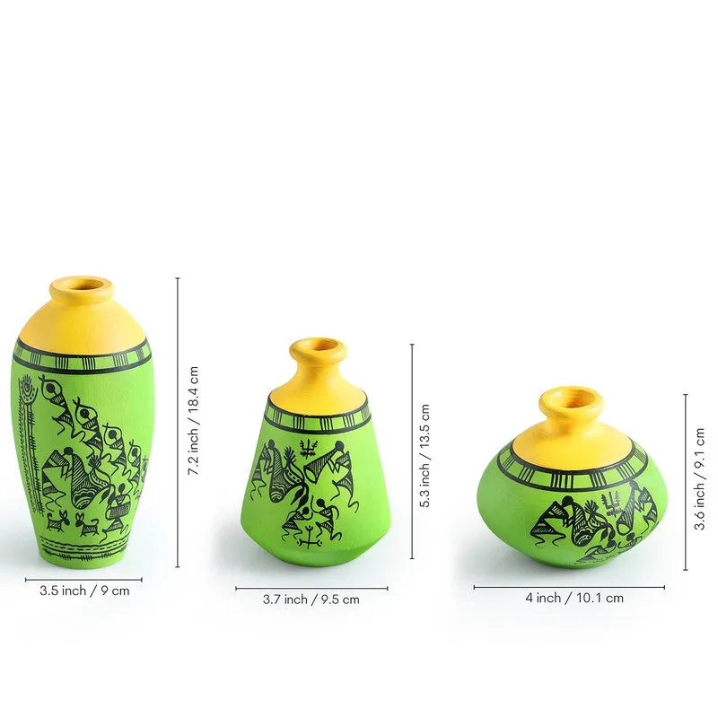 Warli Tales Vases - Set of Three (Green,Yelow) media 6