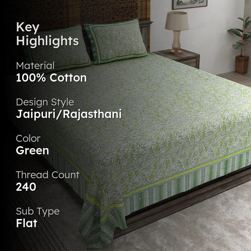 Formix Cotton Bedsheet (Green) - 240 TC media 2