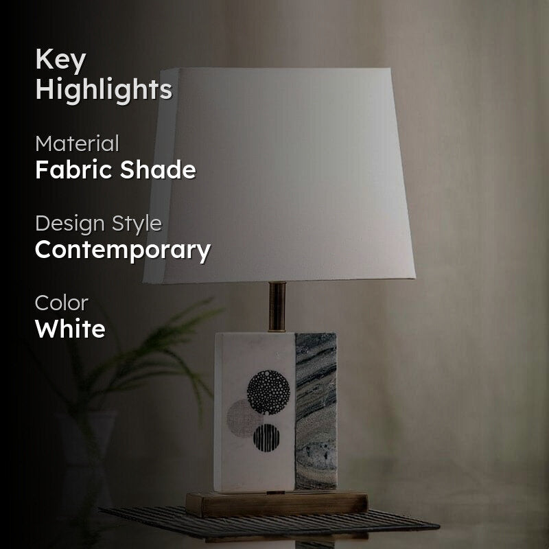 Blaze Printed Fabric Table Lamp With Marble & Brass Base - White media 2