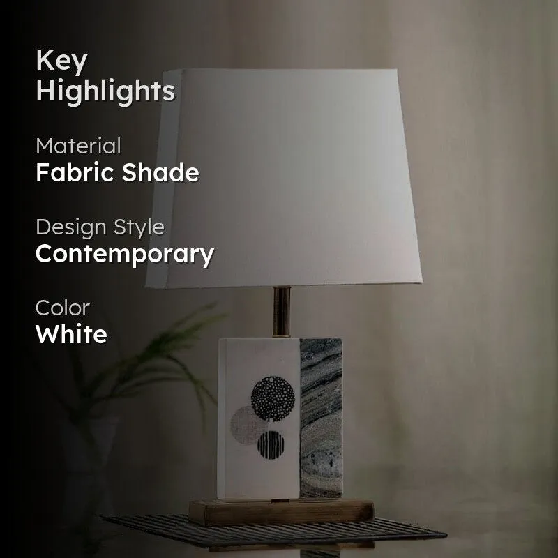 Blaze Printed Fabric Table Lamp With Marble & Brass Base - White media 2