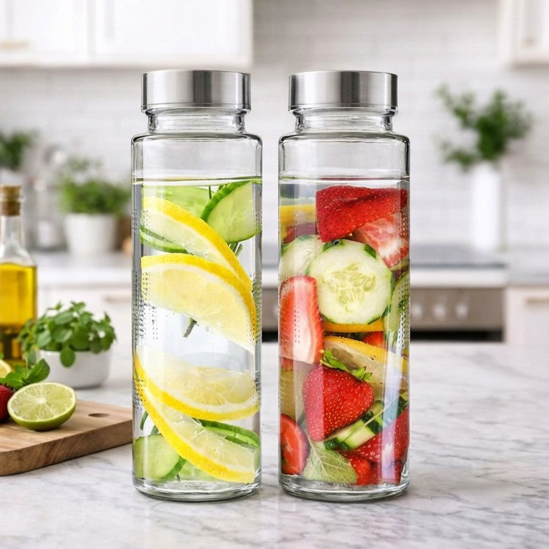 CrystalSip Transparent Glass Bottle (750 mL Each) - Set Of Two