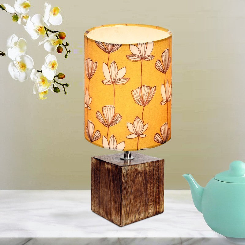 EverAura Elegant Bedside Wooden Table Lamp - Yellow,Brown
