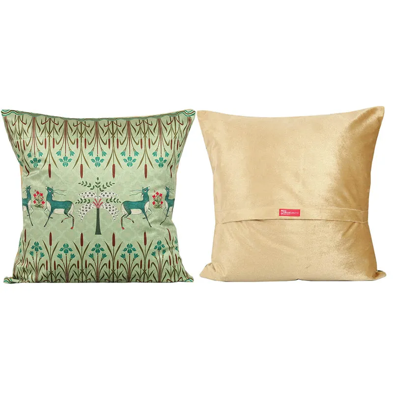 India Circus Symmetric Stag Printed Velvet Cushion Cover - Set Of Five media 5