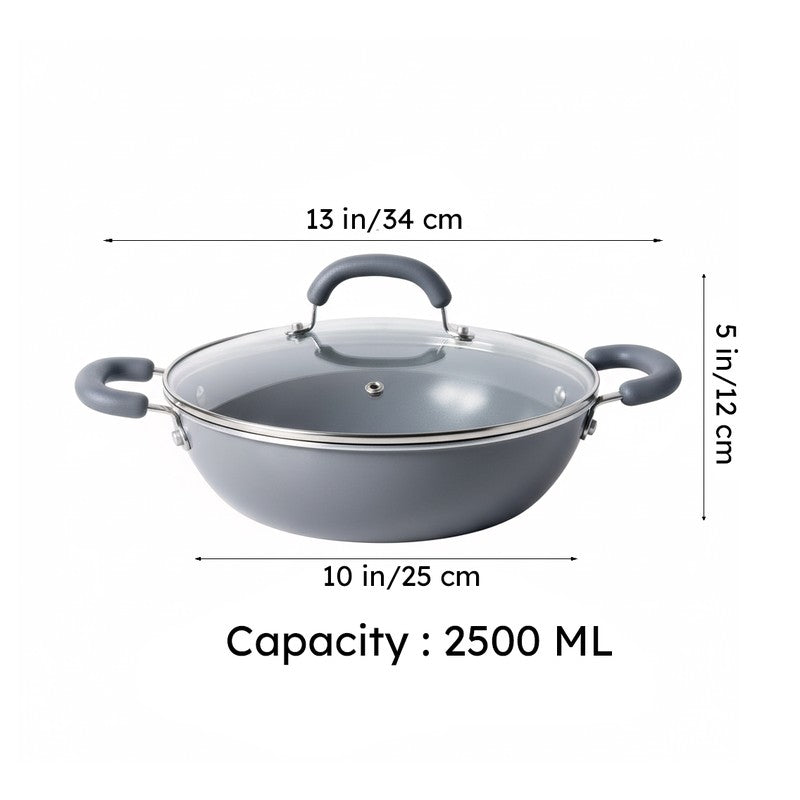 Wellberg Matte Finish Ceramic Coating Kadhai With Lid - 2500 mL media 10
