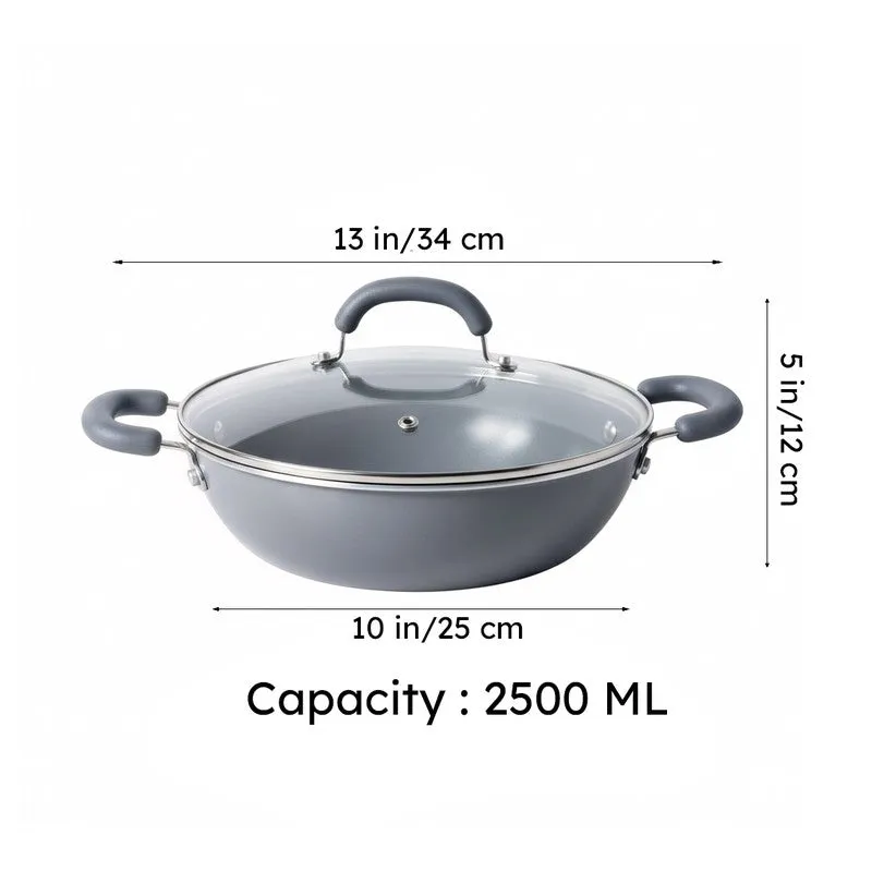 Wellberg Matte Finish Ceramic Coating Kadhai With Lid - 2500 mL media 10