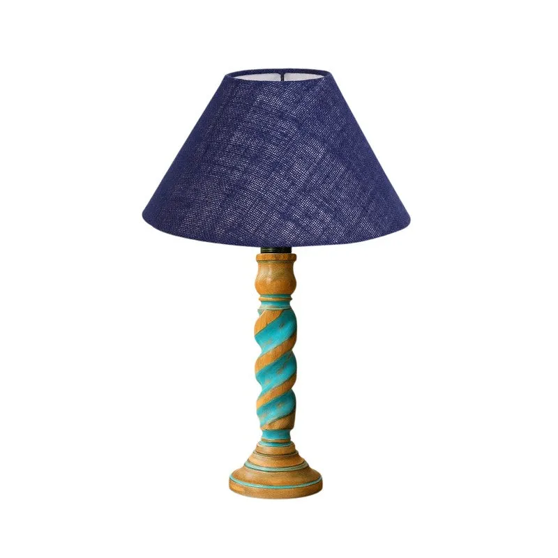 Elara Lumo Wooden Table Lamp - Blue media 5