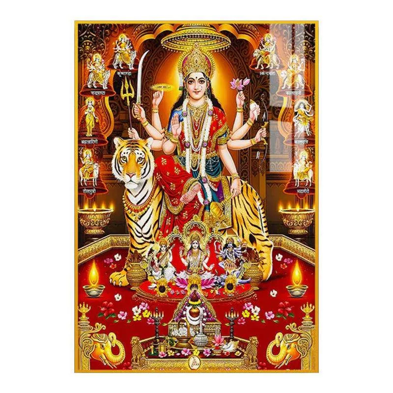 Divine Matha Durga Spiritual Canvas Wall Art With Frame - Gold media 3