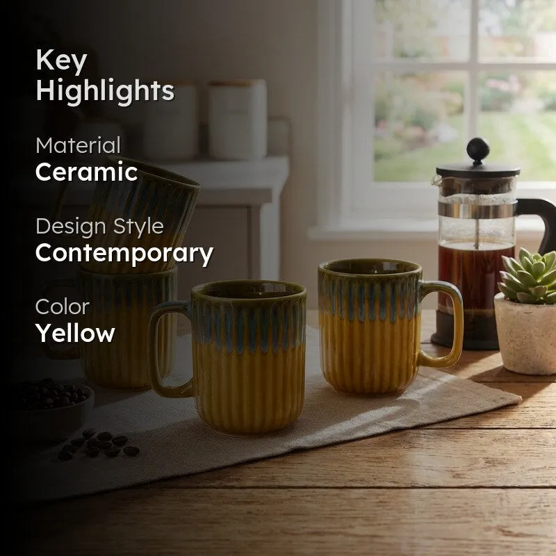 Ceramic Coffee Mug (Mustard,300 mL Each) - Set Of Four media 2