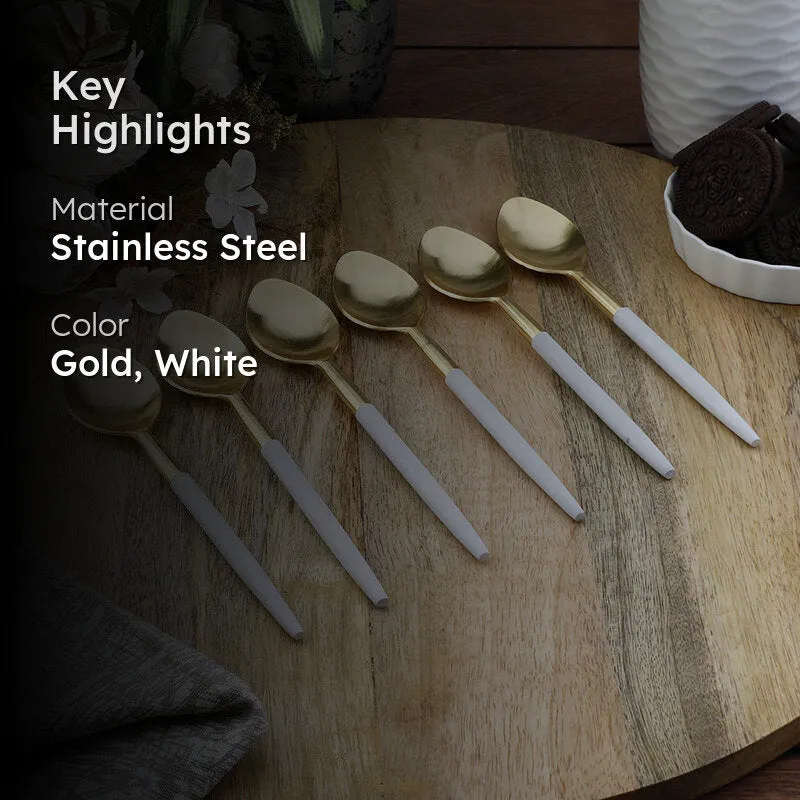 Stirling Stainless Steel Spoon Set (Gold & White) - Set Of Six media 2