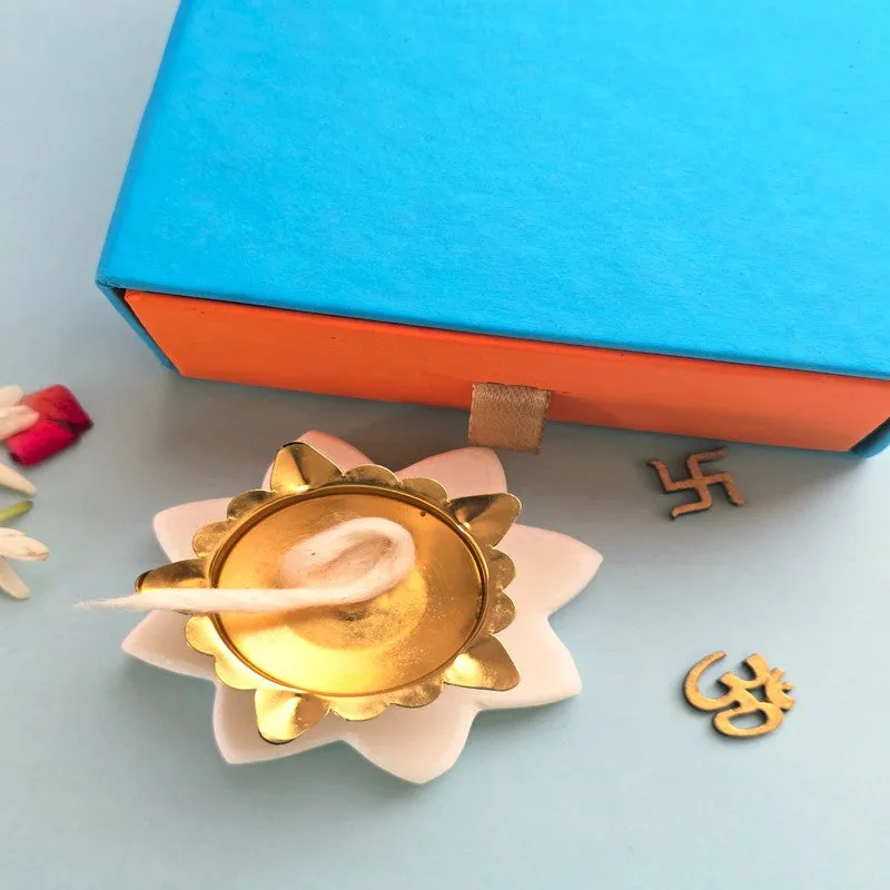 Sacred Lotus Diya with Marble Base media 5