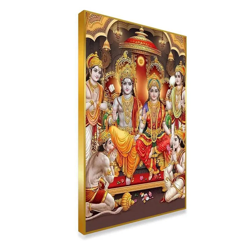 Lords Of Ayodhya Spiritual Canvas Wall Painting With Frame - Gold media 4