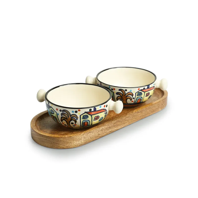 Coastal Cottage Handpainted Ceramic Bowl With Tray (260 ML) - Three Piece Set media 4