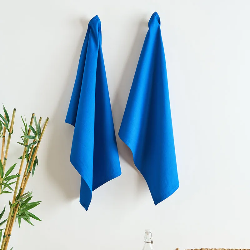 Sophistitch Solid Cotton Kitchen Towel (Blue) - Set Of Two media 1