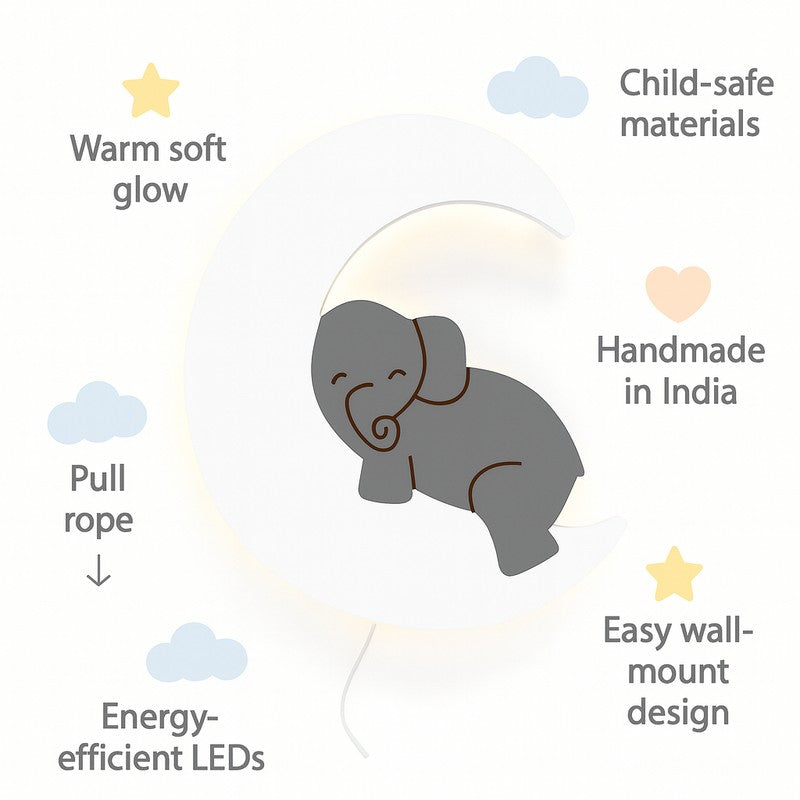 Moon Hug Elephant Battery Operated MDF Wall Lamp - Grey media 7